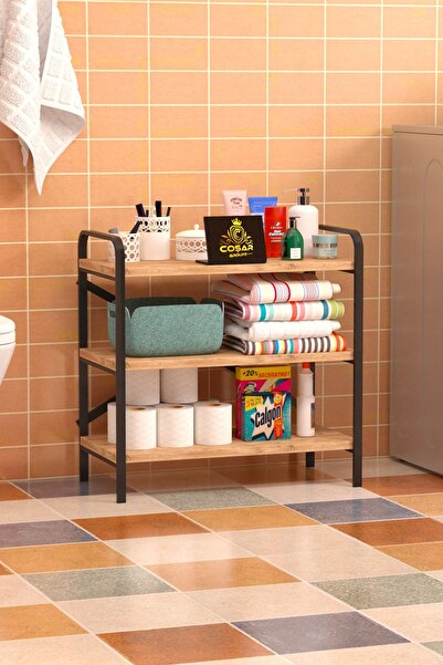 Cosargroup Dekoratif Banyo Düzenleyici Banyo Dolabı Çok Amaçlı Dolap 3 Katlı Metal Banyo Rafı