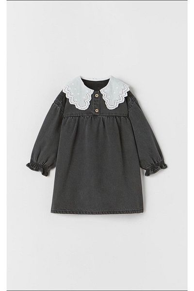 LADİN Girl's Scallop Collar Jean Dress