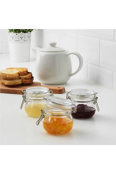 IKEA 6 Pieces Glass Jar with Lids 13 Cl with Gasket Diameter: 7 cm Height: 7 cm Has Airtight Lid