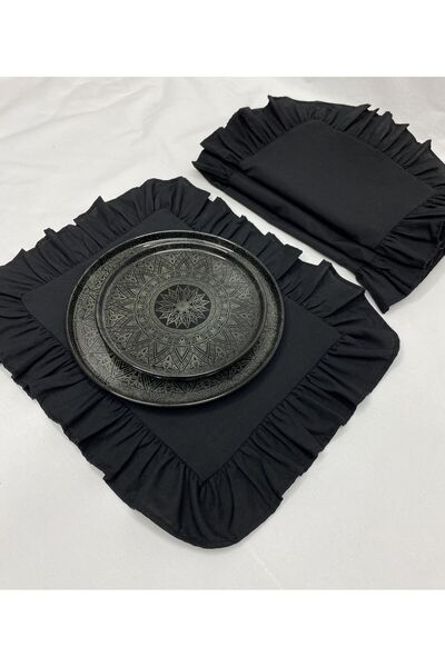 LILYUM Pamuk Polyester Fırfırlı  4'lü Amerikan Servisi Supla Dikdörtgen 35x45 Cm