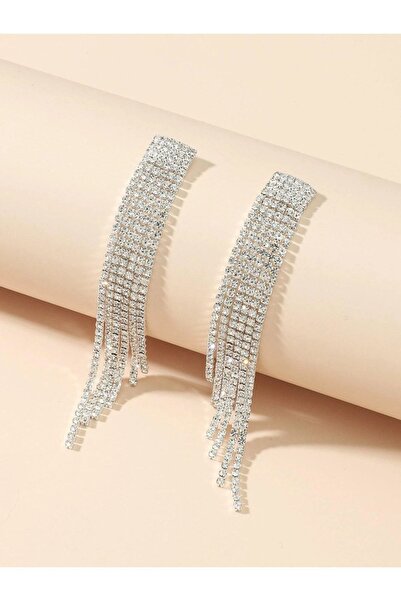 evry Taşlı Püsküllü Uzun Geniş Sallantılı Küpe