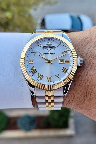 Daniel Klein Men's Wristwatch - Gold and Silver Color, Calendar and Day Function, Gift Package