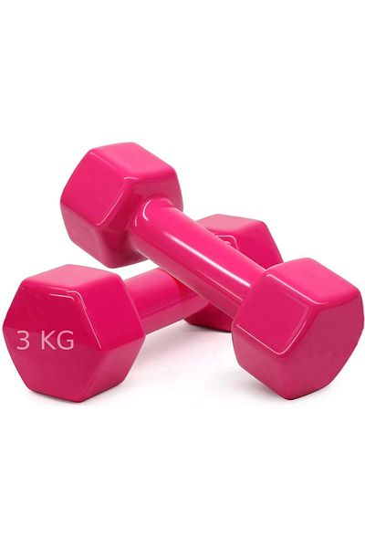 Jet Set de gantere din fier acoperit cu vinil de 3 kg - 2 gantere turnate roz