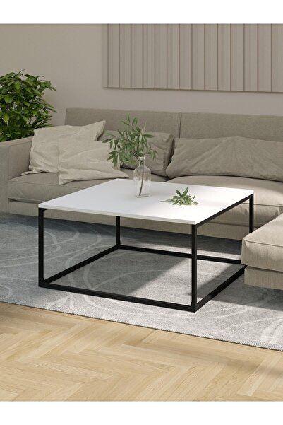 NEATS Beyaz Orta Sehpa, 90x90, Büyük Boy, Metal Ayaklı Kare Beyaz Orta Sehpa,...