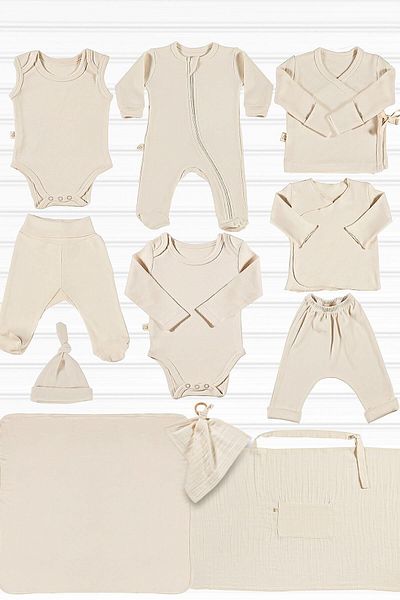 tinylamb Pure 11 Piece Raw Cotton Color Unisex Hospital Discharge Set - 100% Organic Cotton