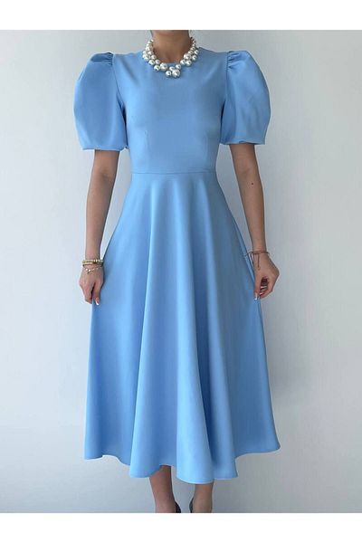 Afiş Butik Rochie midi cu mâneci pepene verde