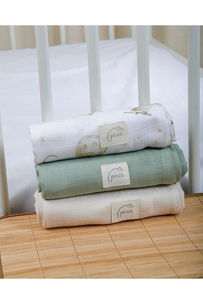 pesca 3-Piece Planet Muslin Blanket 75*75 cm