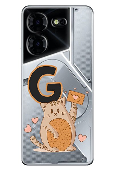 TECNO Pova 5 Pro Uyumlu Kılıf Tecno Pova 5 Pro Baskılı Silikon Kedili G Harfi