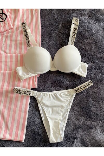 ABBA Set de pijamale 4 piese din bumbac pieptănat cu mânecă lungă pentru femei Set sutien