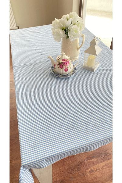 White Alamode Fata de masa Gingham Blue 160x160cm