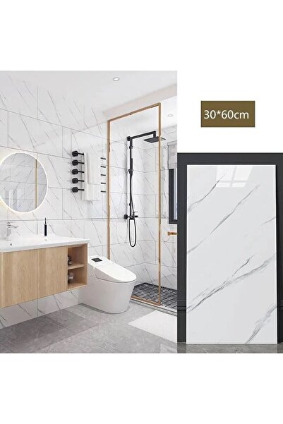 Keyfi Sepet Kendinden Yapışkanlı Beyaz Mermer Desen Pvc Köpük Panel 30x60cm B...