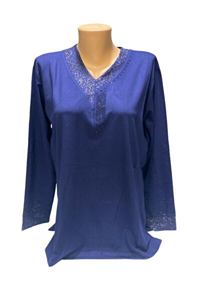 BURSPA Bluză confortabilă din bumbac pieptănat pentru mama, albastru bleumari...