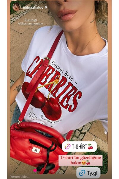 The Champ Clothing Λευκό γυναικείο μπλουζάκι - Κεράσι γράμματα και στάμπα κερασιού