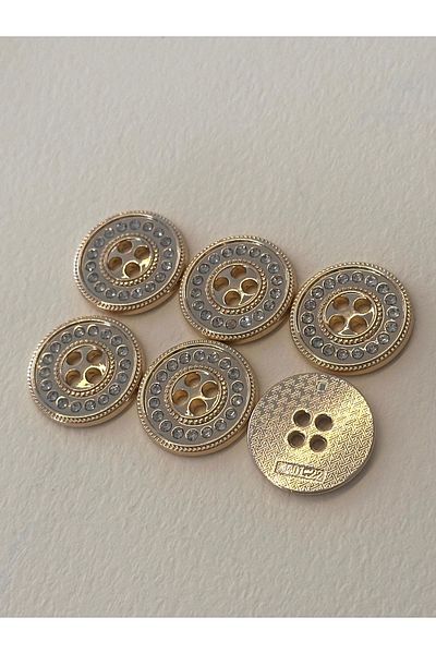 ODDA TASARIM ATÖLYESİ Gold 4 Holes 36 Sizes Single Row Crystal Jewelled Button Set