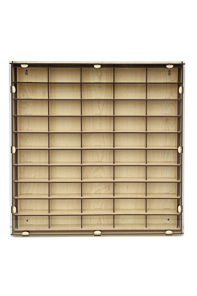 Woodbu Akçaağaç Şeffaf Kapaklı Ahşap Hobi Araba Rafı 50 Araçlık