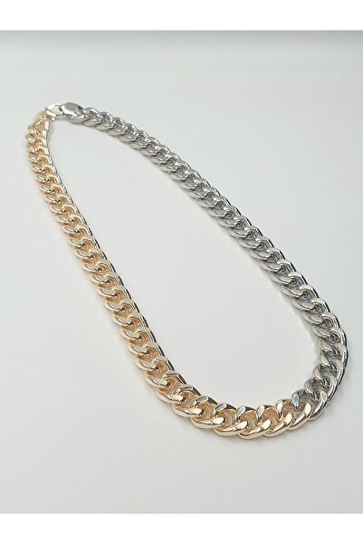 YUGENCONCEPT قلادة سلسلة جورميه سميكة بلونين متباينين
