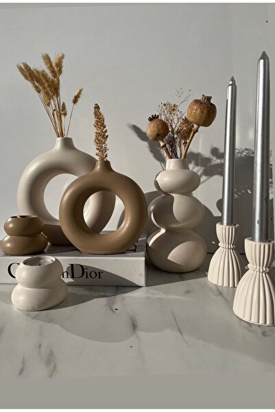 ELASİBEL HOME Halka vazo 4’lü mumluk, bubble vazo set dekoratif 7 parça vazo ...