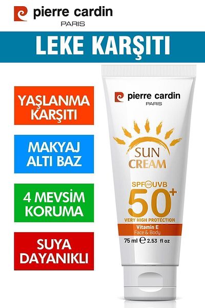 Pierre Cardin SPF 50 - High Protective Face Sun Cream 75 ML, Anti-Blemish - For Normal and Dry Skin