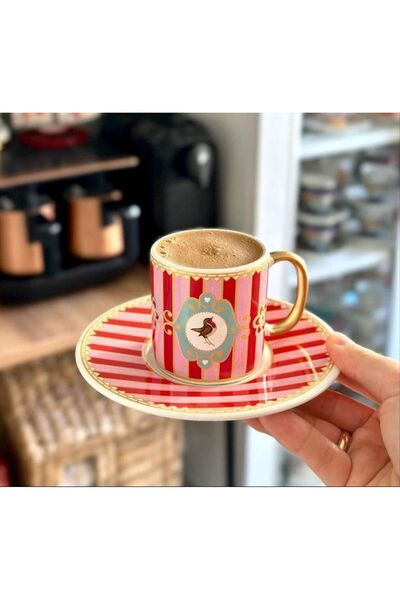 Onedekor 6'lı Royal Pink Bird Kahve Fincanı