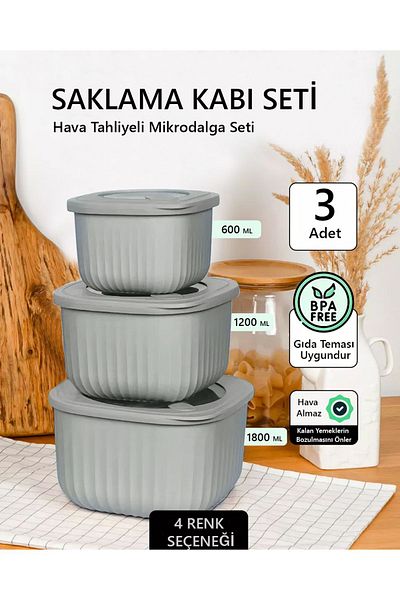 FİTHOME مجموعة من 3 حاويات تخزين للميكروويف والفريزر بغطاء من السيليكون
