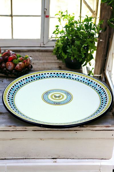 İnci Emaye No 40 Enamel Tray Tableware, Food Presentation Tray, Floor Table Zinc ~38 cm