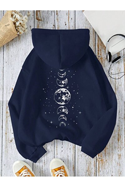 coolart Gezegen Evreler Kalın Kışlık Sweatshirt -  Lacivert Baskılı Oversize ...