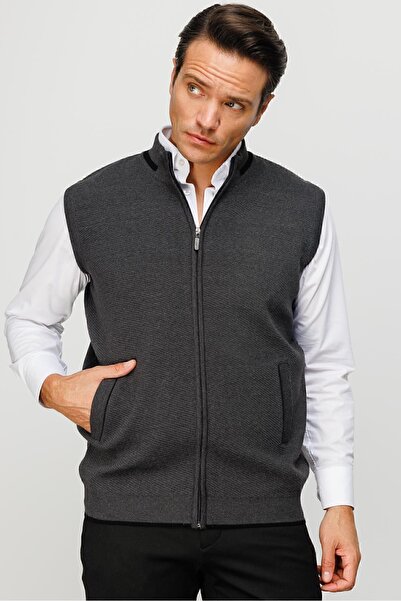 Desen Triko Men's Steel Knit Wool Vest Dark Gray