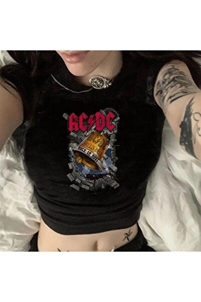 Le Savu Λογότυπο AC/DC με τύπωμα Μαύρο Χρώμα Crop