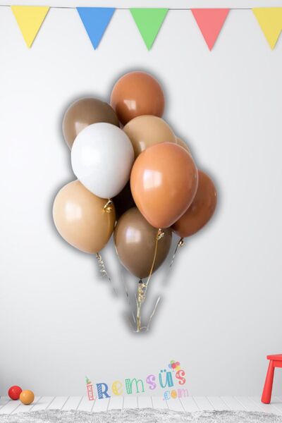 mypartyready Kahve Krem Konsept Renk Lateks Balon 10 Adet Retro Sonbahar Kons...