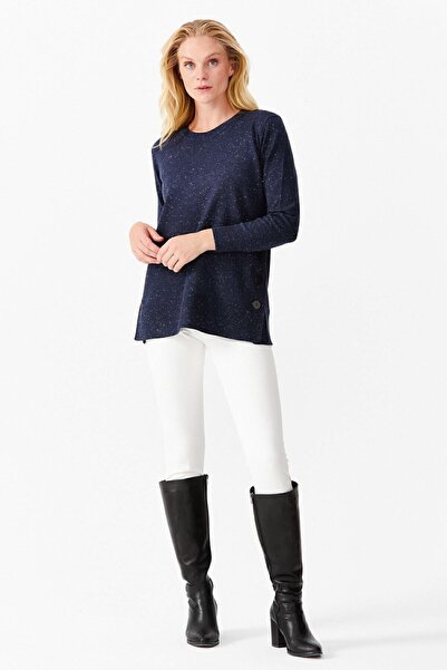 Desen Triko Pulover de damă cu sclipici, cu nasturi pe laterale și fustă, ble...