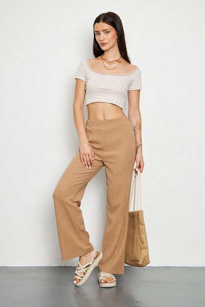 Swan Woman Comfortable Linen Pant with Stripes
