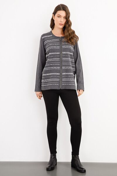 Desen Triko Melange Women's Olips Jacket - Zippered