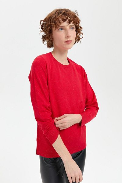 Desen Triko Pulover de damă Angelina Basic - Decolteu, A.Roșu