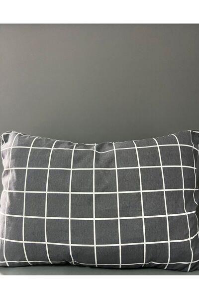 GOOD MORNİNG PAMUKKALE Set of 2 Black Checkered Pattern Pillowcase - 50x70