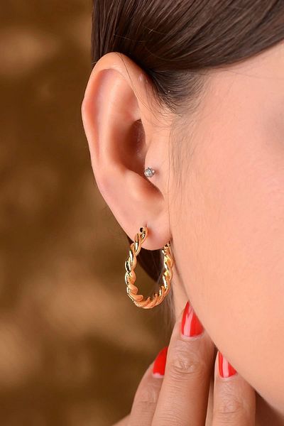 Eylülün Takısı Gold Color Twist Clip Hoop Earrings