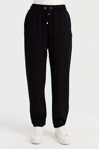 Desen Triko Pantaloni de trening cu buzunar pentru femei, negri