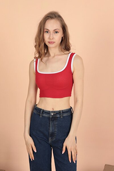 Le Savu Γυναικείο Crop από ύφασμα πλέξη ριμπ σε στενή εφαρμογή κόκκινο χρώμα