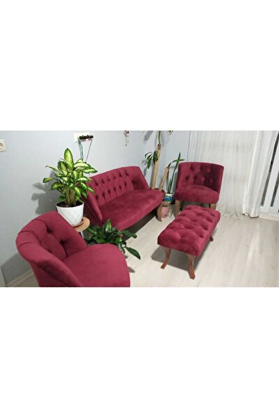 Genel Markalar Bordo Cay Seti Koltuk 2 1 1 Puf Hedye