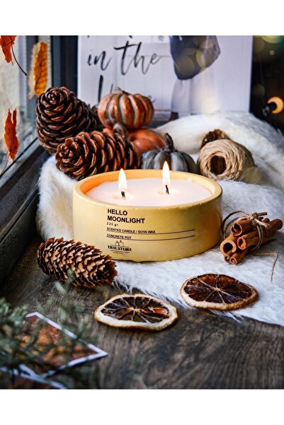 ersu store Büyük Boy Beton Soya Wax Amber Ve Lavanta Kokulu Dekoratif Mum