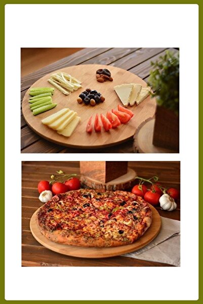Balsa Grup Dpt-30, 29x29 Cm Pizza Presentation Board with Bamboo Rotating Stand Fma900653