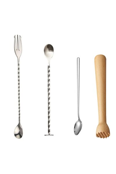 adin tasarım طقم كوكتيل مكون من 4 قطع - ملعقة بار مع شوكة ومقبض ومقبض موهيتو ...