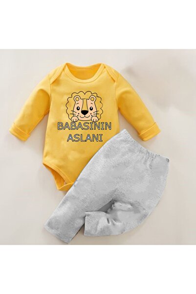 bebekpare Bebek Zıbın Takım 2li Sarı-gri Babasının Aslanı %100 Pamuk