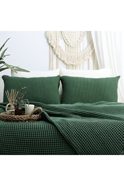 2’li Waffle Yastık Kılıfı OEKO-TEX %100 Pamuk Kapaklı Terletmez Yeşil Yastık Kılıfı Seti 50x70