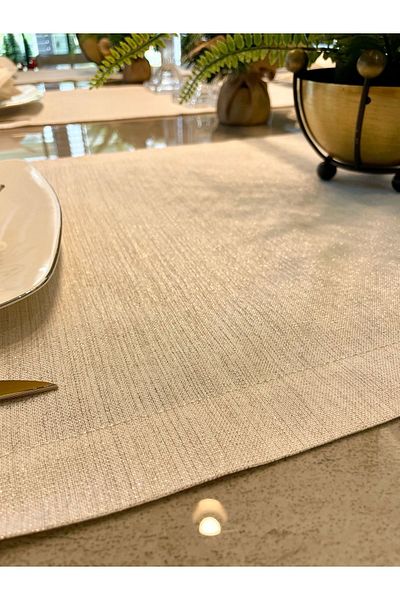 Decamor home Runner alb scurt cu sclipici texturat de in