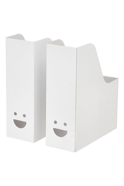 IKEA Cardboard Tjabba Smiling Face Set of 2 White Cardboard Folder File Magazine Magazine Paperwork Magazine File