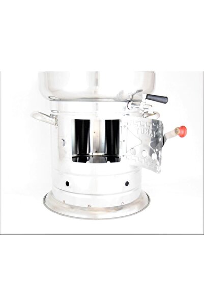 YAKUT Paslanmaz Lüx Çay Semaveri Odunlu Krom Çelik Büyük Boy 10 lt+ 2 Adet Semaver Demliği 1,35 lt