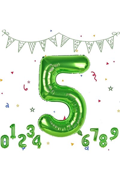 Parti Station 5 Yaş Yeşil Renk Rakam Folyo Balon 5 Beş Rakam Yeşil Renk Helyu...