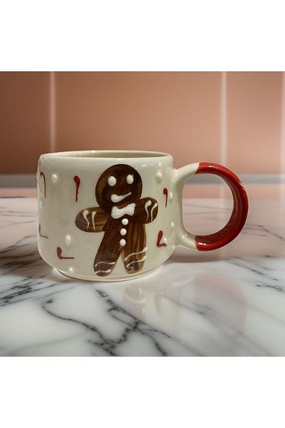 İlbay Çini Takı Gingerbread Man Ceramic Mug - Ilbay Gingerbread, Double Nescafe Cup