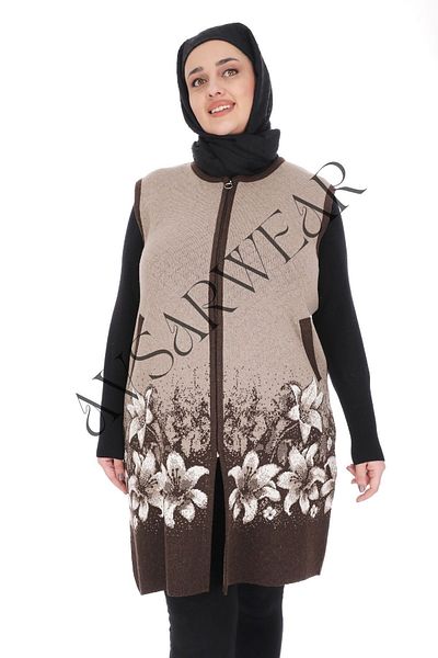 AVSARWEAR Floral Patterned Plus Size Vest with Pockets AVS-1701234399