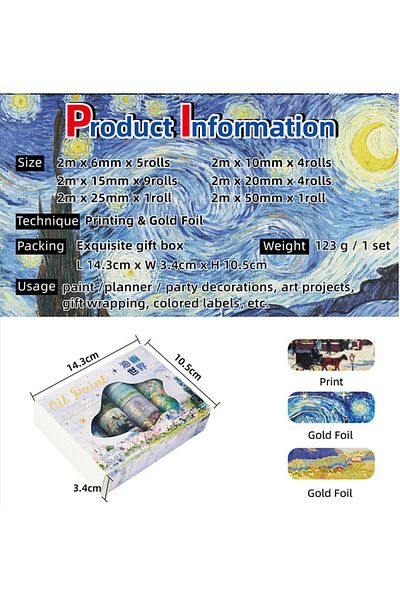 happy eyes Washi Tape Set - 24 Rolls Oil Paint Masterpieces